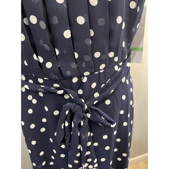 R&K Maxi Polkadot Sleeveless Chiffon Dress Lined Pleated Top Contrast Bottom - Picture 4 of 14